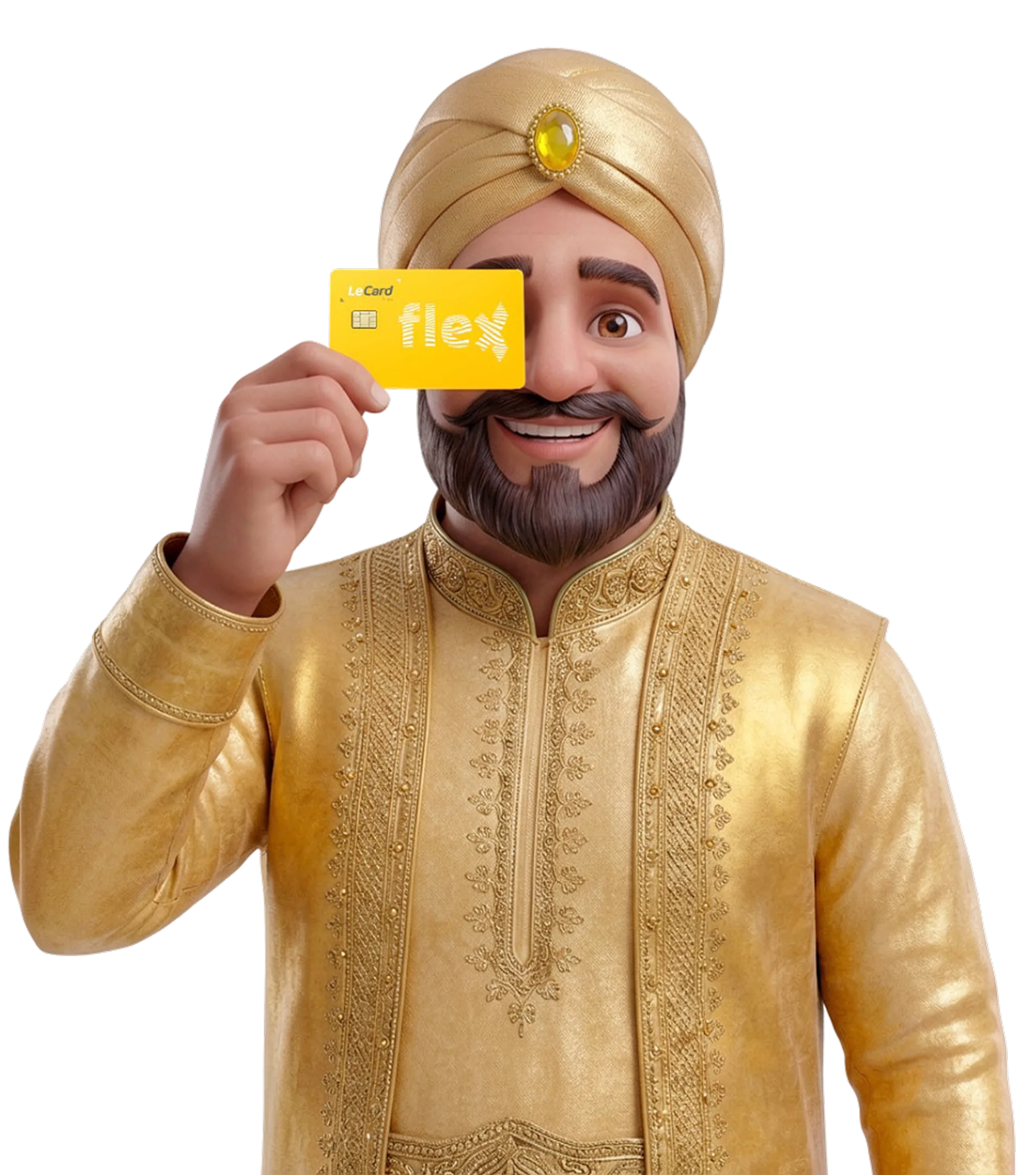 Personagem LeCard segurando o cartão flex