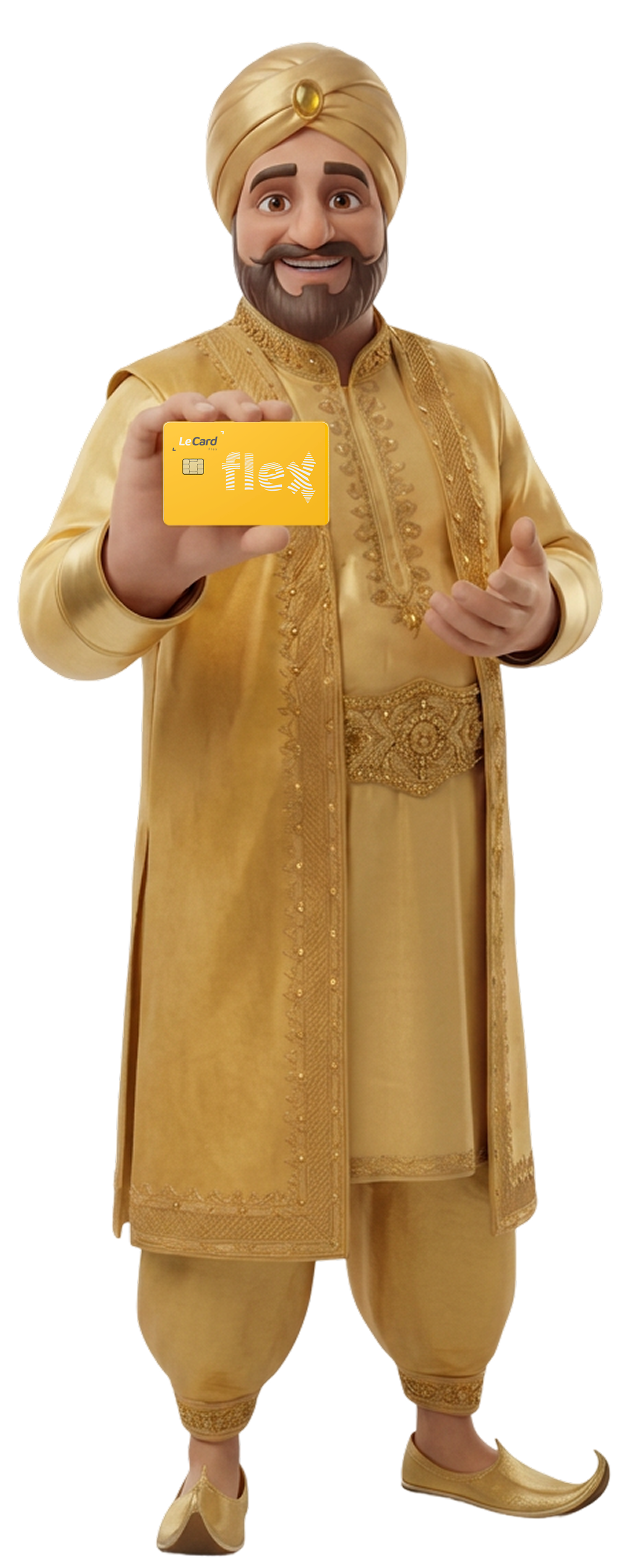Personagem segurando o cartão LeCard flex