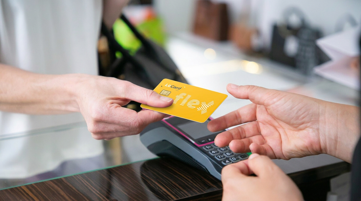 Pagamento com o cartão LeCard flex na maquininha
